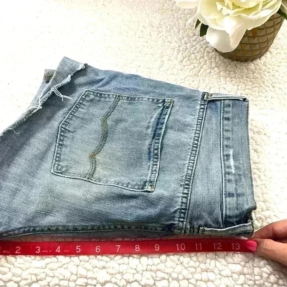 American Eagle Slim Straight Web Cuff Distress Denim Highrise Jean Shorts‎